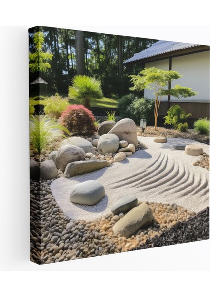 Zen Kanvas Tablo - Sakinleştirici Su Özellikli Pitoresk Zen Bahçesi - Zen, Ev Dekorasyonu, Duvar Sanatı, Kanvas Tablo, 30X30