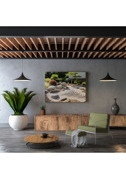 Zen Kanvas Tablo - Sakinleştirici Su Özellikli Pitoresk Zen Bahçesi - Zen, Ev Dekorasyonu, Duvar Sanatı, Kanvas Tablo, 30X30
