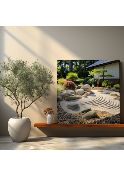 Zen Kanvas Tablo - Sakinleştirici Su Özellikli Pitoresk Zen Bahçesi - Zen, Ev Dekorasyonu, Duvar Sanatı, Kanvas Tablo, 30X30