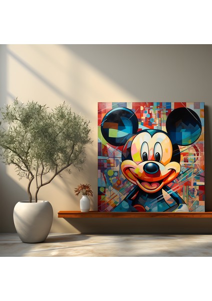 Kübist Mickey Mouse Soyut Kanvas Tablo, 30X30