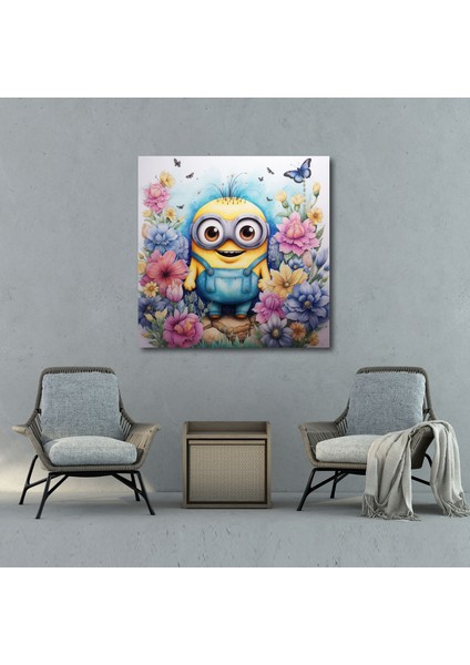 Minyonlar Suluboya Kanvas Tablo - Minyonlar, Kelebekler, Tuhaf, Ev Dekorasyonu, 50X50 fiyatları