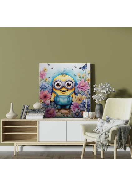 Minyonlar Suluboya Kanvas Tablo - Minyonlar, Kelebekler, Tuhaf, Ev Dekorasyonu, 50X50 modelleri