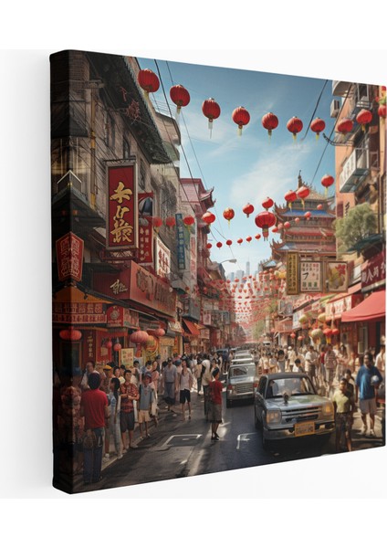 Çin Mahallesi Canlı Sokak Fotoğrafçılığı Kanvas Tablo, 30X30