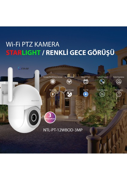 Gece Görüşlü Starlight 360° Dönebilen Alarmlı 3 Mp Ip Wifi Dış Ortam Güvenlik Kamerası