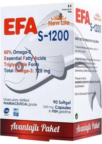 New Life Efa S 1200 Omega 3 Balık Yağı 90 Kapsül