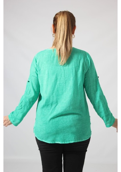 3293 Çiçek Baskılı Organik Keten Kumaş Mevsimlik Gömlek indirimleri