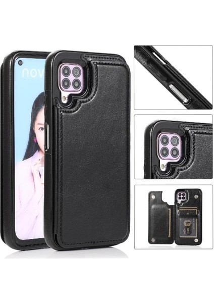 Kart Tutucu Kart Yuvaları Kickstand Pu ile Huawei P40 Lite Için Cüzdan Kılıf (Yurt Dışından)