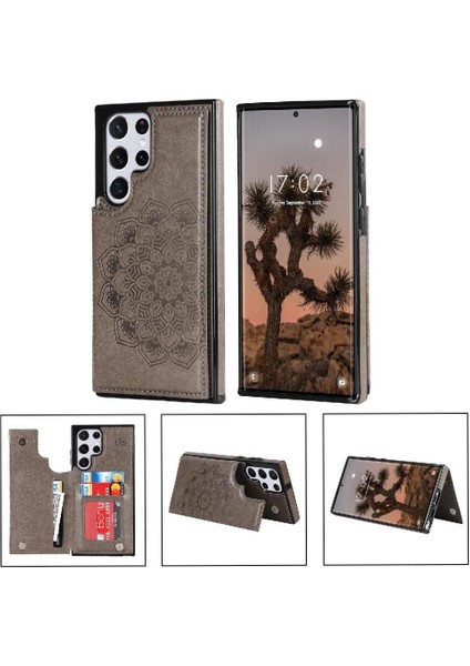 Samsung Galaxy S24 Ultra Desen Çiçek Için Kart Tutucu Kılıf ile Cüzdan (Yurt Dışından)