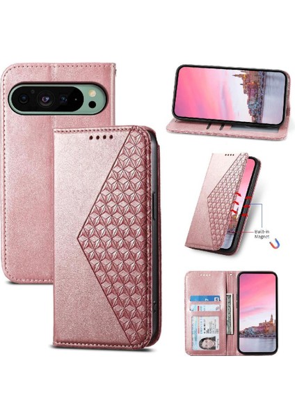 Google Pixel 9 El Kayışı Günlük Kullanım Eşkenar Dörtgen Şekli Cüzdan Için Flip Case (Yurt Dışından)