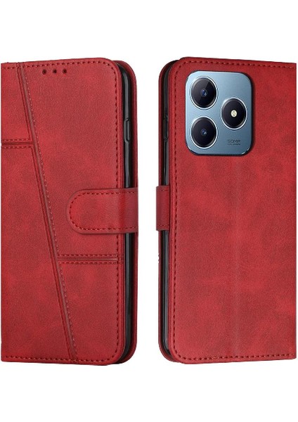 Realme C61 Yan Toka Tam Koruma Kartı Ekleme Pu Için Flip Case (Yurt Dışından)