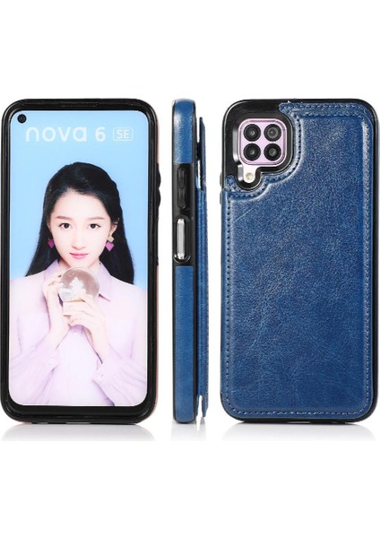 Kart Tutucu Kart Yuvaları Kickstand Pu ile Huawei P40 Lite Için Cüzdan Kılıf (Yurt Dışından)