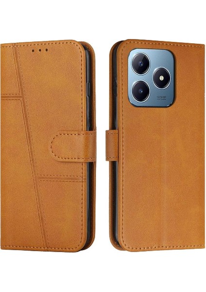Realme C61 Yan Toka Tam Koruma Kartı Ekleme Pu Için Flip Case (Yurt Dışından)