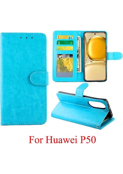 Huawei P50 Kickstand Manyetik Kapatma Darbeye Dayanıklı Kart Pu Için Flip Case (Yurt Dışından)