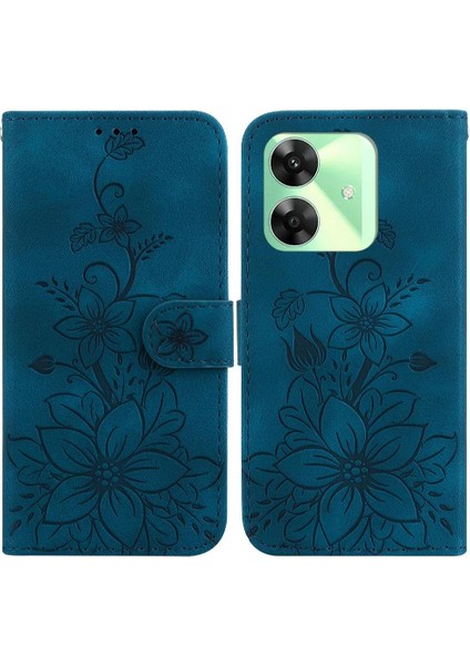 Realme C61 Kabartmalı Zambak Cüzdan Kickstand Manyetik Kart Için Flip Case (Yurt Dışından)