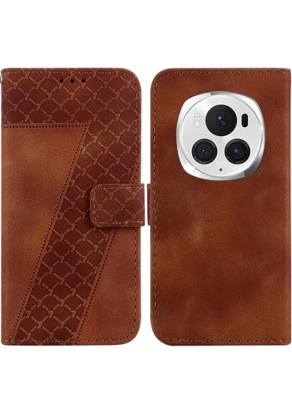 Honor Magic6 Pro Pu Deri Kart Yuvası Fonksiyonu Için Telefon Kılıfı Kabartmalı (Yurt Dışından)