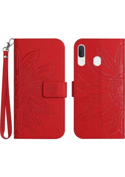 Samsung Galaxy A30/A20 Lüks Pu Deri Kabartmalı Ayçiçeği ile (Yurt Dışından)