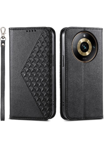 Realme 11 Pro Için Flip Case Standı El Kayışı Eşkenar Dörtgen Şekli Günlük Kullanım Cüzdan (Yurt Dışından)