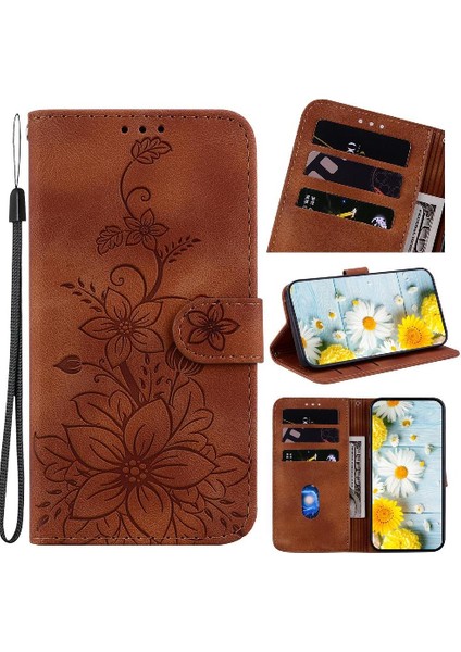 Mays Home1 Tecno Camon 30 Premier Kart Tutucu Cüzdan Kabartmalı Zambak Için Flip Case (Yurt Dışından)