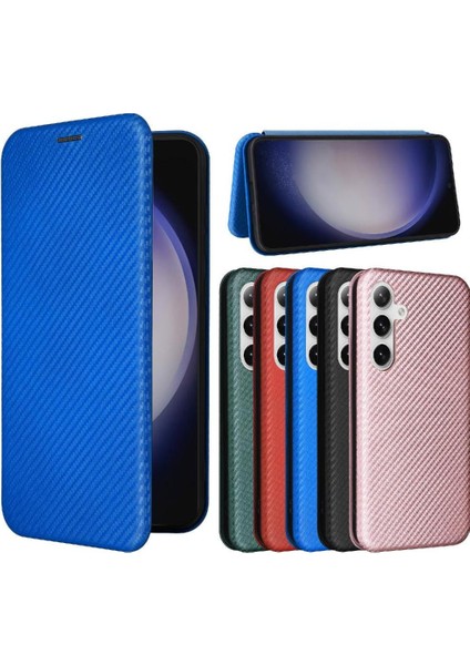 Samsung Galaxy S24 Kart Ekleme Deri Folio Flip Case Fiber Için Kılıf (Yurt Dışından)