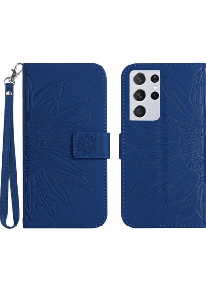 Samsung Galaxy S21 Ultra Lüks Pu Deri Kabartmalı Ayçiçeği (Yurt Dışından)
