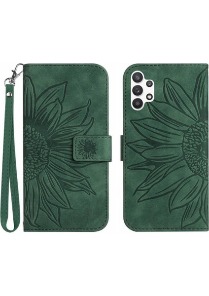 Kart Yuvaları Tutucu ile Samsung Galaxy A32 5g Kabartmalı Ayçiçeği Için Kılıf (Yurt Dışından)