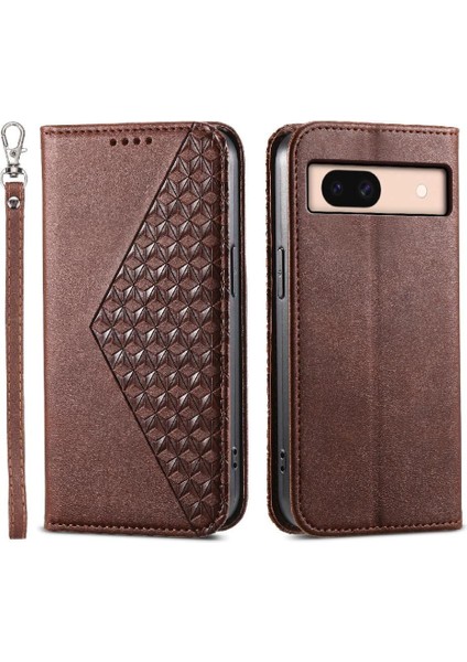 Google Piksel 8A Için Flip Case Standı El Kayışı Günlük Kullanım Eşkenar Dörtgen Şekli (Yurt Dışından)
