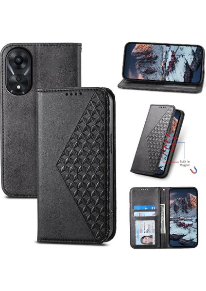 Oppo A78 4g Eşkenar Dörtgen Şekli Günlük Kullanım Için Flip Case El Kayışı Standı Cüzdan (Yurt Dışından)
