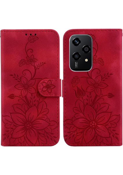 Honor Için Flip Case 200 Lite Kabartmalı Zambak Manyetik Kickstand Kart Tutucu (Yurt Dışından)