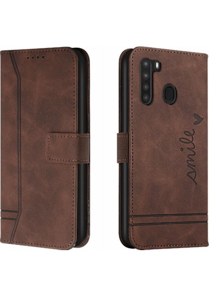 Samsung Galaxy A21 Flip Folio Cüzdan Kart Yuvaları Için Telefon Kılıfı Kapak Pu (Yurt Dışından)