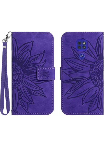 Motorola Moto E7 Artı Kısa Kayış Flip Cüzdan Telefon Kılıfı Kabartmalı (Yurt Dışından)
