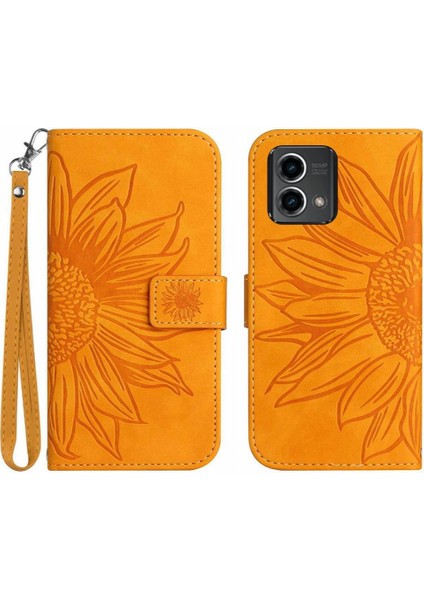 Motorola G Stylus 5g 2023 Kart Yuvaları Pu ile Kabartmalı Ayçiçeği Için Kılıf (Yurt Dışından)