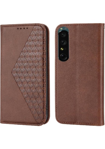 Sony Xperia 1 V Cüzdan Için Flip Case El Kayışı Eşkenar Dörtgen Şekli Standı Günlük (Yurt Dışından)