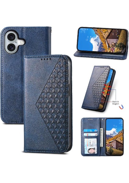 IPhone 16 Pro Günlük Kullanım Için Flip Case Cüzdan Eşkenar Dörtgen Şekli Standı El Kayışı (Yurt Dışından)