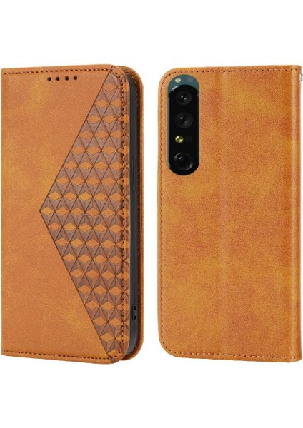 Sony Xperia 1 Iv Için Flip Case Cüzdan El Kayışı Günlük Kullanım Standı Eşkenar Dörtgen (Yurt Dışından)