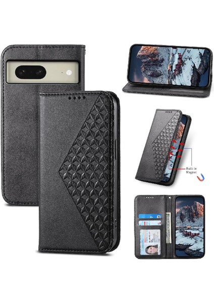 Google Piksel 8 Eşkenar Dörtgen Şekli Standı Için Flip Case El Kayışı Cüzdan Günlük (Yurt Dışından)