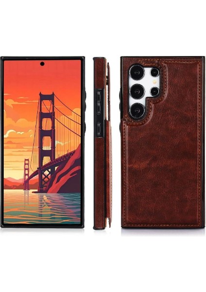 Samsung Galaxy S24 Ultra Kart Yuvaları Için Cüzdan Kılıf Pu Deri Çift (Yurt Dışından)