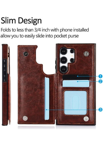 Samsung Galaxy S24 Ultra Kart Yuvaları Için Cüzdan Kılıf Pu Deri Çift (Yurt Dışından) modelleri