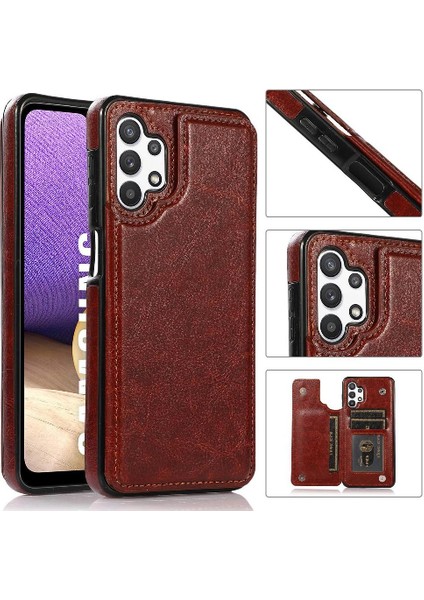 Kart Pu ile Samsung Galaxy A32 5g Çift Manyetik Toka Için Cüzdan Kılıf (Yurt Dışından)