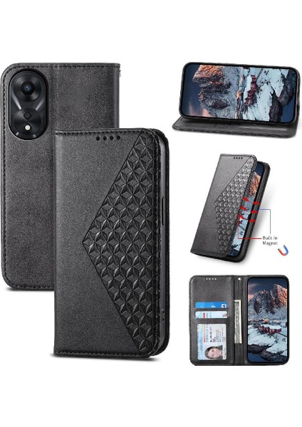 Oppo A78 4g Eşkenar Dörtgen Şekli Günlük Kullanım Için Flip Case El Kayışı Standı Cüzdan (Yurt Dışından)