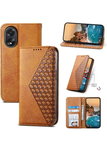 Oppo A38 4g Günlük Kullanım Için Flip Case Cüzdan Eşkenar Dörtgen Şekli Standı El Kayışı (Yurt Dışından)