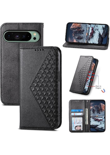Google Pixel 9 El Kayışı Günlük Kullanım Eşkenar Dörtgen Şekli Cüzdan Için Flip Case (Yurt Dışından)