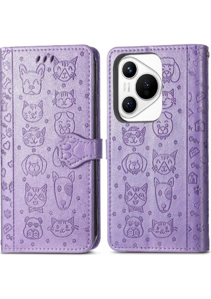 Huawei Pura 70 Pro Için Flip Case Kısa Kayış Karikatür Hayvanlar Darbeye (Yurt Dışından)