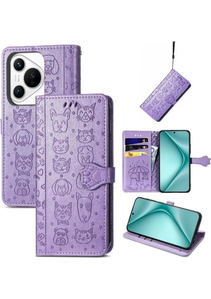 Huawei Pura 70 Pro Için Flip Case Kısa Kayış Karikatür Hayvanlar Darbeye (Yurt Dışından)