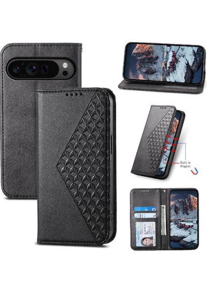 Google Piksel 9 Pro Günlük Kullanım Için Flip Case Standı Cüzdan El Kayışı Eşkenar Dörtgen (Yurt Dışından)