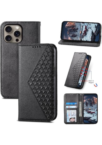 IPhone 16 Pro Max Günlük Kullanım Için Flip Case El Kayışı Standı Eşkenar Dörtgen Şekli (Yurt Dışından)