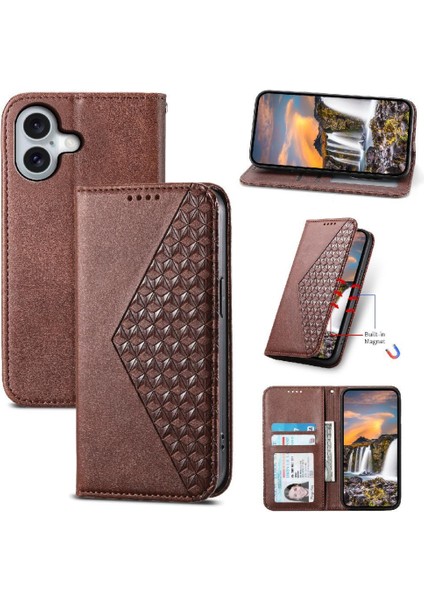 IPhone 16 Pro Günlük Kullanım Için Flip Case Cüzdan Eşkenar Dörtgen Şekli Standı El Kayışı (Yurt Dışından)