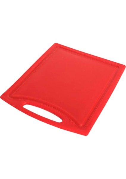 Polietilen Kesme Tahtası 32,5 x 26,5 x 1 cm Oluklu Tutacaklı Kırmızı