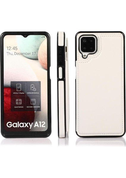 Kart Tutucu Pu Deri Çift ile Samsung Galaxy A12 Için Cüzdan Kılıf (Yurt Dışından)