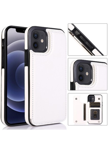 IPhone 12 Için Cüzdan Durumda Çift Manyetik Toka Kart Yuvaları ile Kickstand (Yurt Dışından)