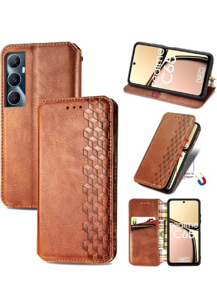 Realme C65 Için Flip Case Moda Tasarım Deri Kılıf Kapak Kapak Cüzdan (Yurt Dışından)